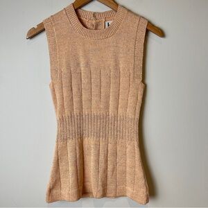 Vintage 70’s Hark Sleeveless Knit Peplum Sweater Tank Peach w/ Lurex Sparkle
